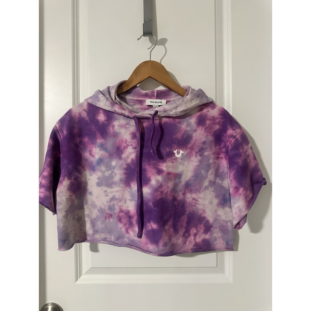 True Religion Purple Tie Dyed Cropped Hoodie‎